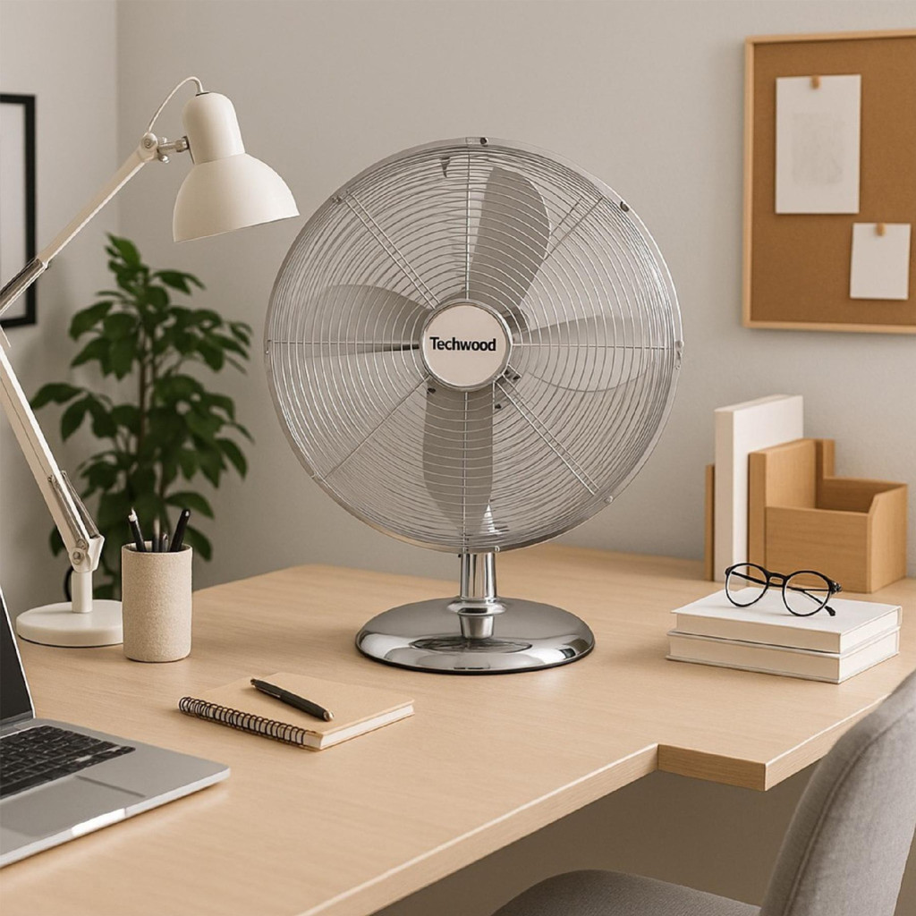 Techwood TVI-335 fém asztali ventilátor, 30 cm-es lapátátmérő, 45 W, 3 sebesség, oszcillálás, hálózati tápellátás termék 2. képe