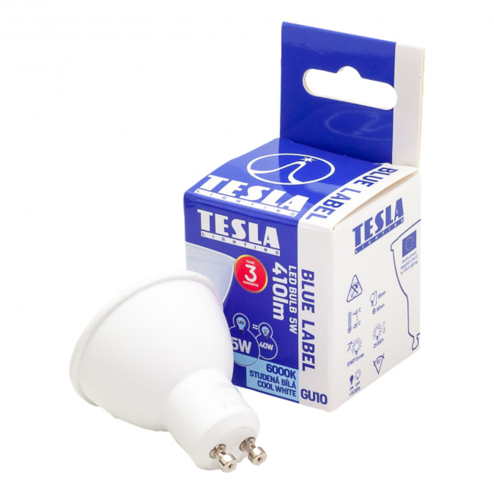 Tesla - LED izzó, GU10, 5W, 230V, 410lm, 6000K, 100° akciós termékkép 1
