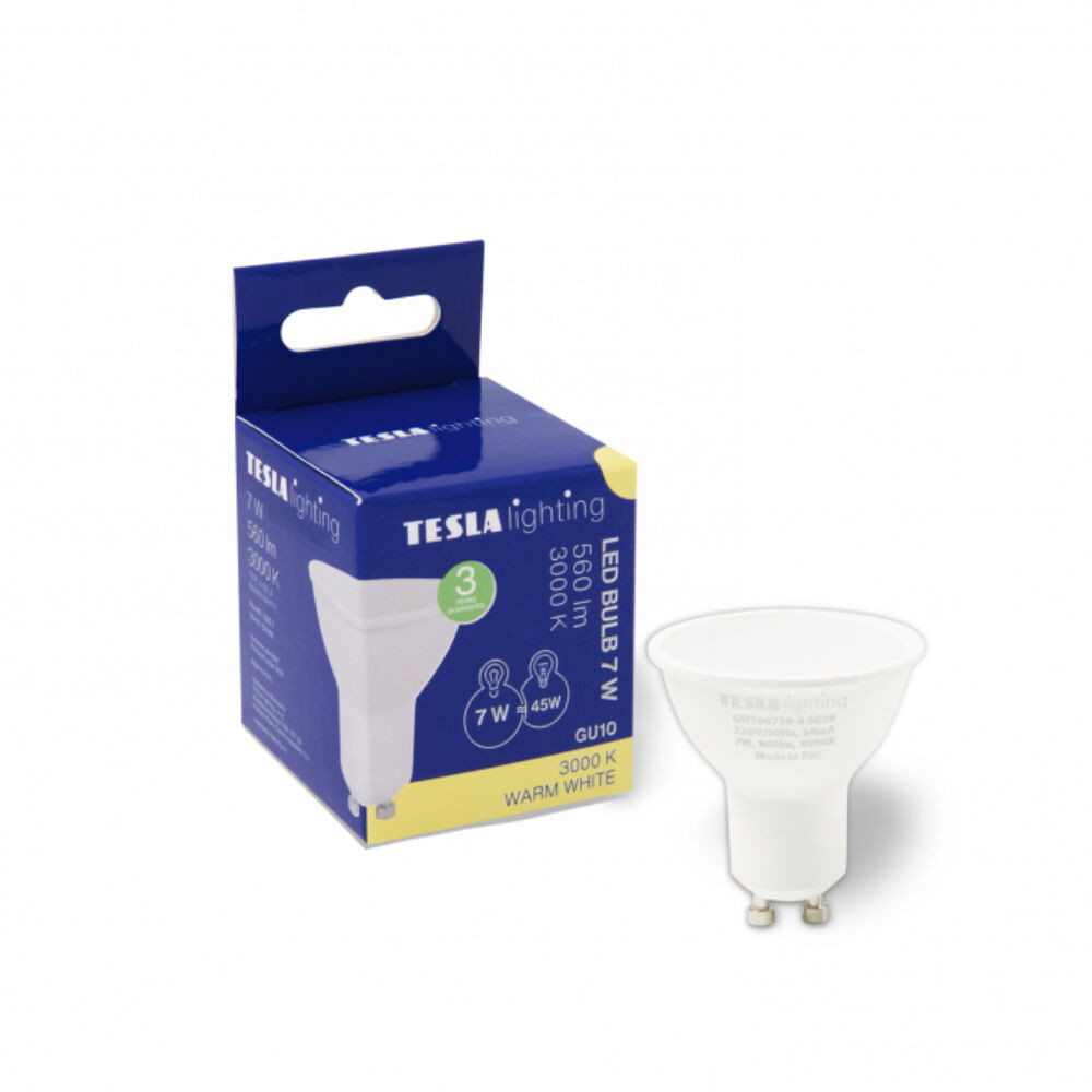 Tesla - LED izzó, GU10, 7W, 230V, 560lm, 3000K, 100° akciós termékkép 1