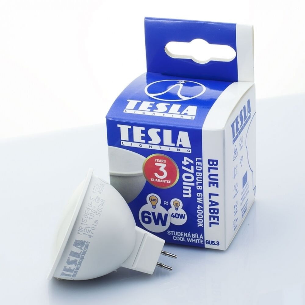 Tesla - LED izzó, MR16, 6W, 12V, 470lm, 4000K, 100° akciós termékkép 1