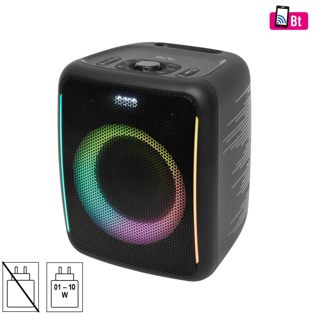 SAL BTCUBE hordozható Boombox, vezeték nélküli hangszóró, 70 watt, 3 hangszóró, Bluetooth TWS, IPX4, beépített akkumulátor akciós termékkép 1
