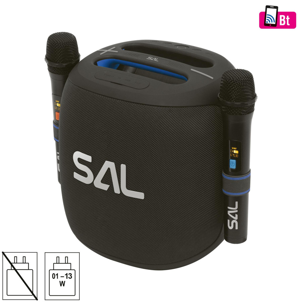 SAL PARCUBE boombox, 100 W, 2db vezeték nélküli mikrofon, 5db hangszóró, LED fényeffekt, IPX6 védelem, bluetooth akciós termékkép 1