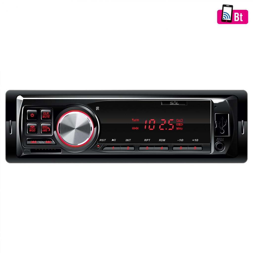 SAL VBT 1100/RD autórádió, 4 x 45 W, 4 RCA, FM, BT, USB, SD, AUX, piros LED kijelző és gombok akciós termékkép 1