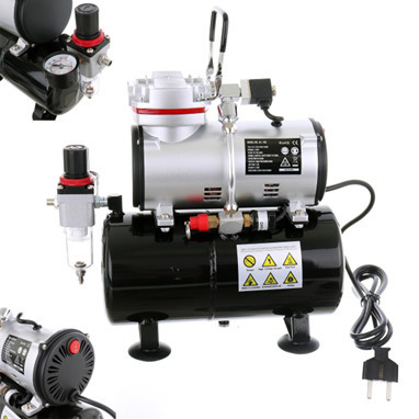 Professzionális airbrush kompresszor 3 literes tartállyal, szűrővel és nyomásmérővel (6 bar) Fengda AS-189